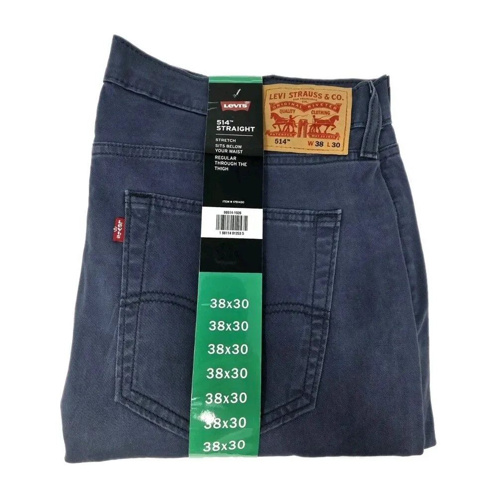 Levi's Men's 514 Straight Fit Cotton Twill Pant Dusty Blue Stretch Size 38x30